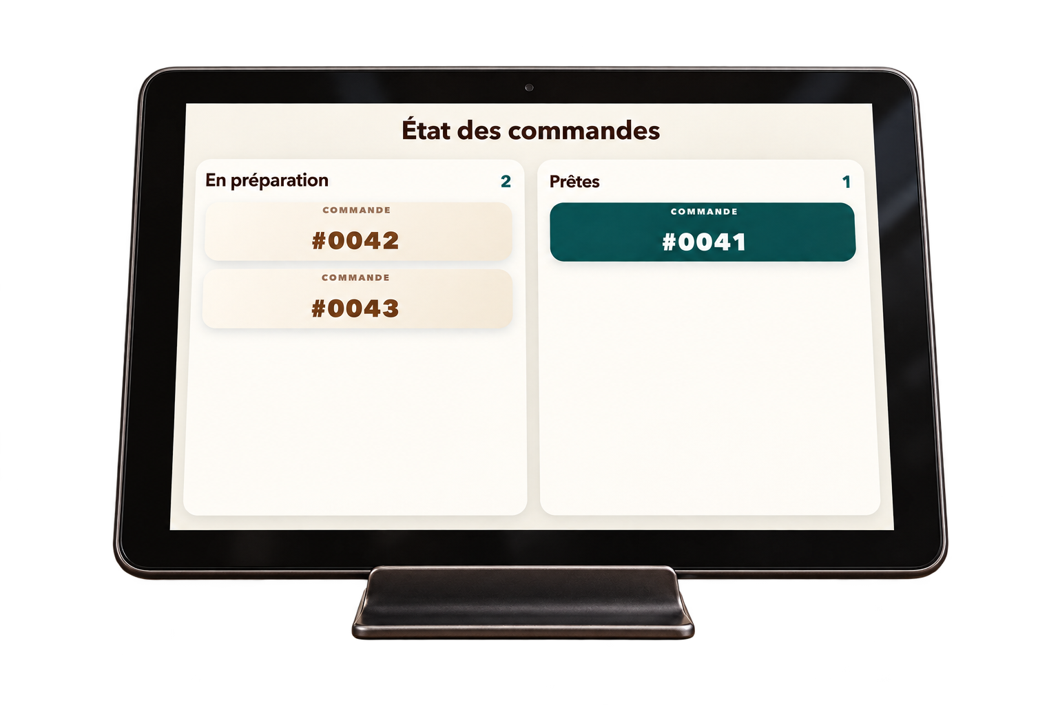 Tablette détourée affichant l’état client de l’application BEBORNE